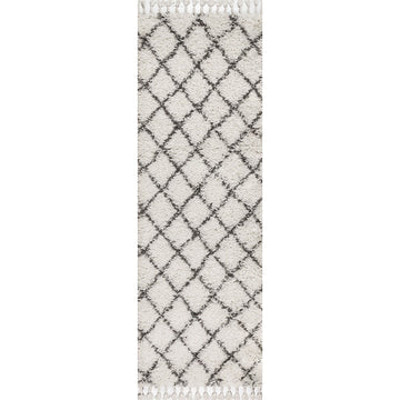 Gabrielle mercer Shag Plush Tassel Moroccan Geometric Trellis Area Rug